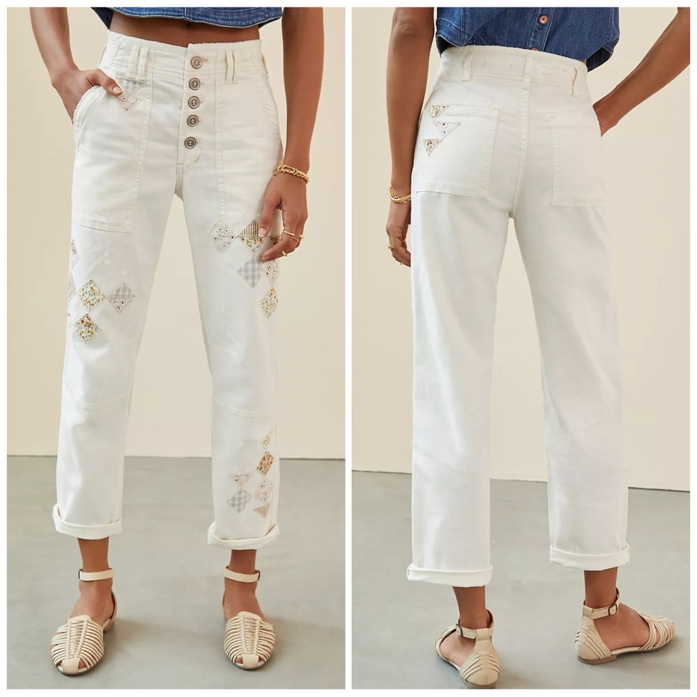 Anthropologie White Cropped Denim Pants